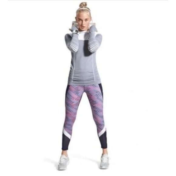 Athleta Women's Blue and Pink Electra Sonar 7/8 Tight Calf Leggings Sz M 1380 - Picture 3 of 13